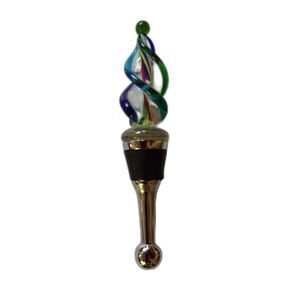 Art Glass Christmas Tree Bottle Stopper Metal Base Multicolor Swirl New Year
